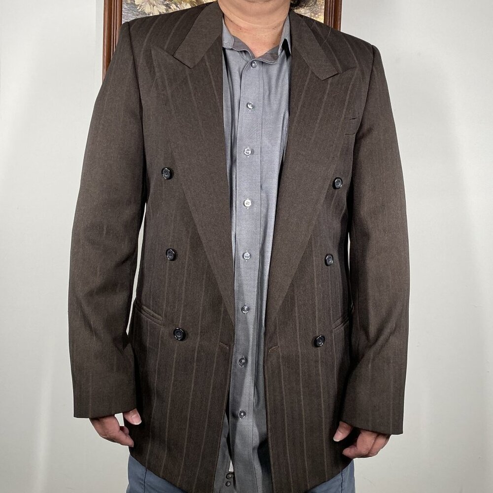 Bruno Rossetti Double Breasted Blazer USA Men's Small Brown Stripe USA